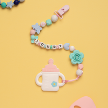 Load image into Gallery viewer, Personalized Pacifier/Teether clip - Aqua Cherry Blossoms