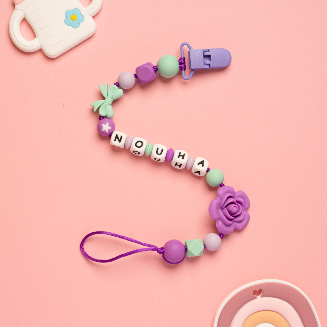 Personalized Pacifier/Teether clip - Hydrangea