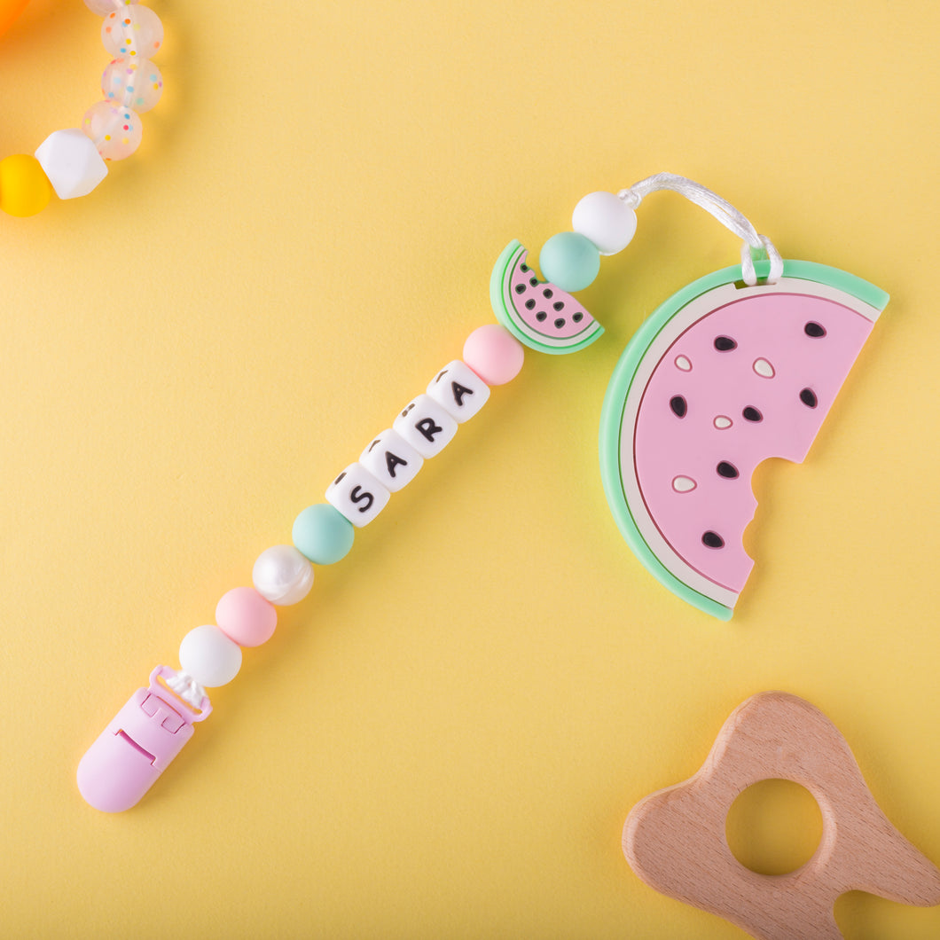 Personalized Pacifier/Teether clip - Pink watermelon
