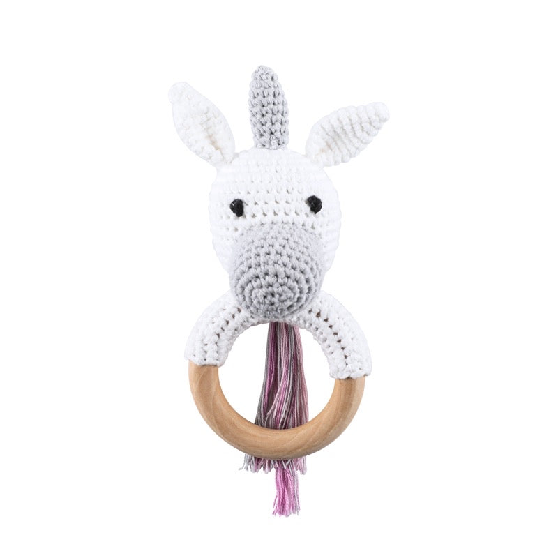 Crochet Rattle teething rings - Unicorn